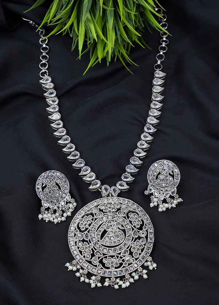 Silver Tone Brass Set Of Necklace And Earrings - Indian Silk House Agencies