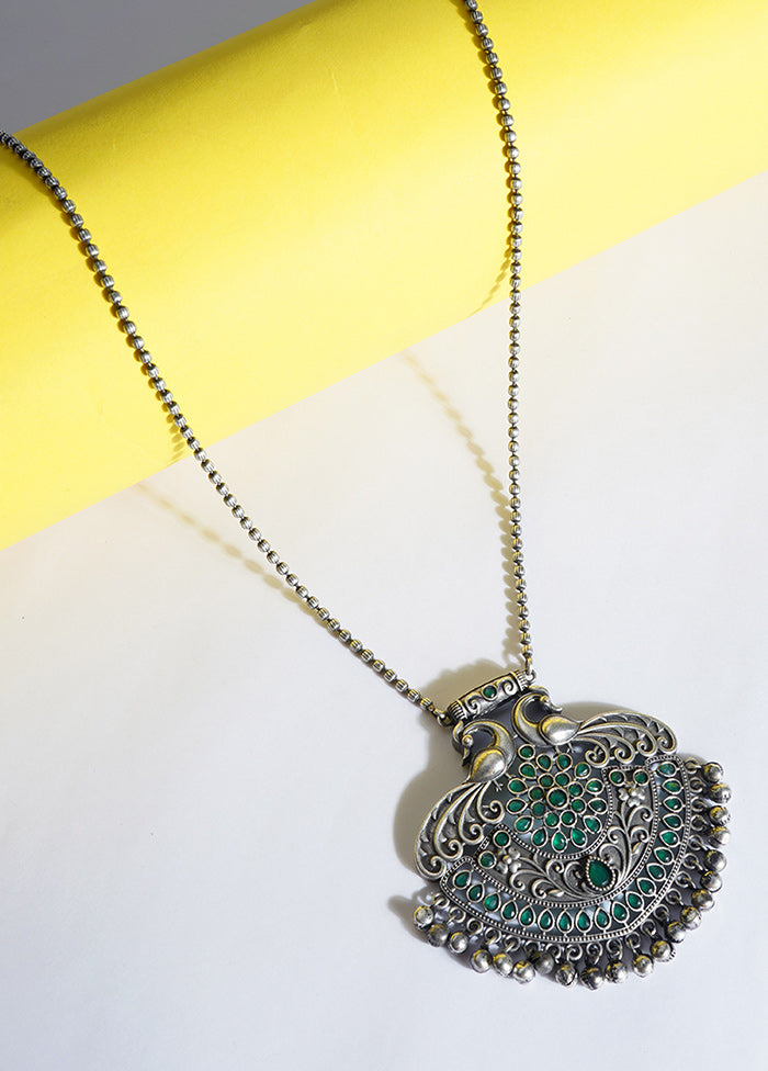 Peacock Style Silver Tone Brass Necklace - Indian Silk House Agencies