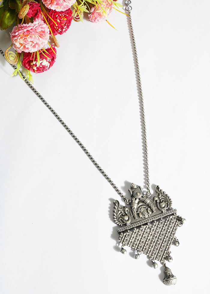 Peacock Design With Ghungroo Silver Tone Brass Necklace - Indian Silk House Agencies