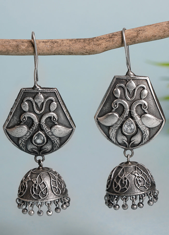 Ghungroo Pattern Silver Tone Brass Jhumka - Indian Silk House Agencies