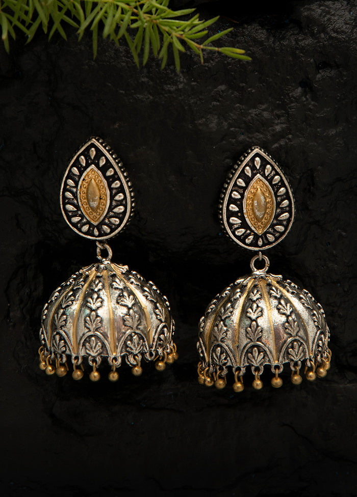 Leaf Style Dual Tone Brass Jhumka - Indian Silk House Agencies