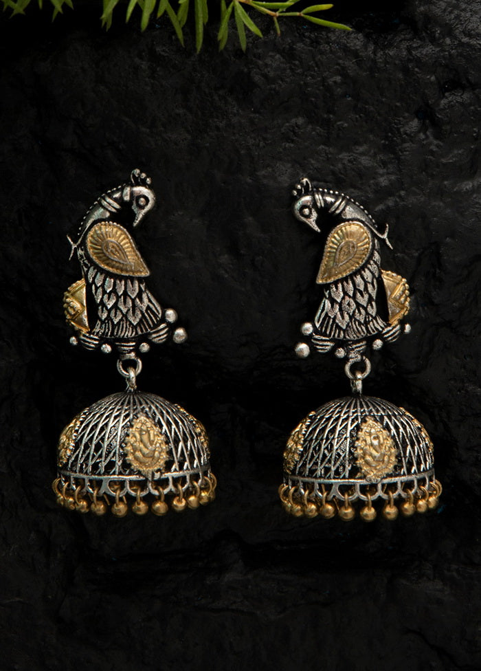 Peacock Style Dual Tone Brass Earrings - Indian Silk House Agencies