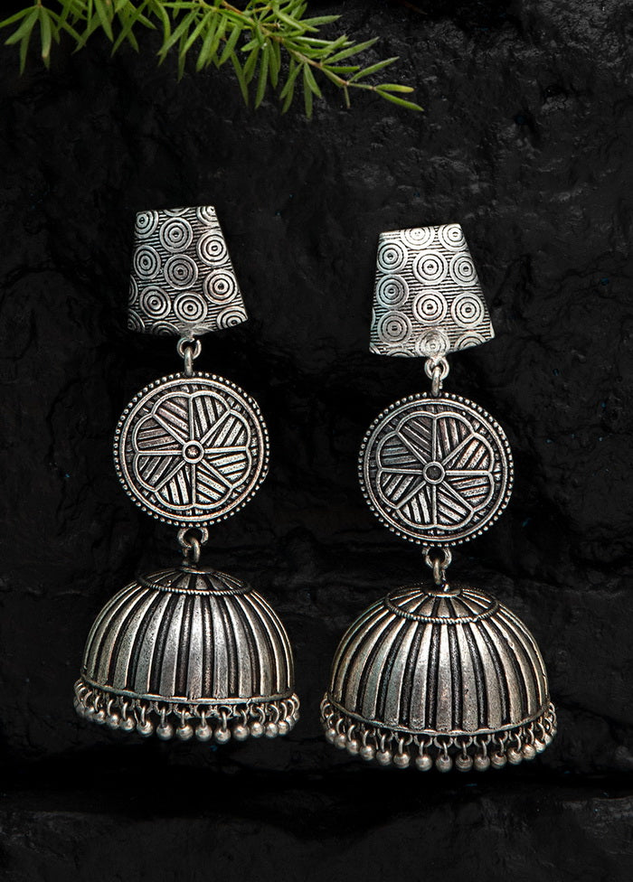 Handcrafted Silver Tone Brass Jhumka - Indian Silk House Agencies
