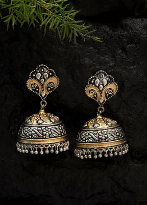 Ghungroo Style Dual Tone Brass Jhumka - Indian Silk House Agencies