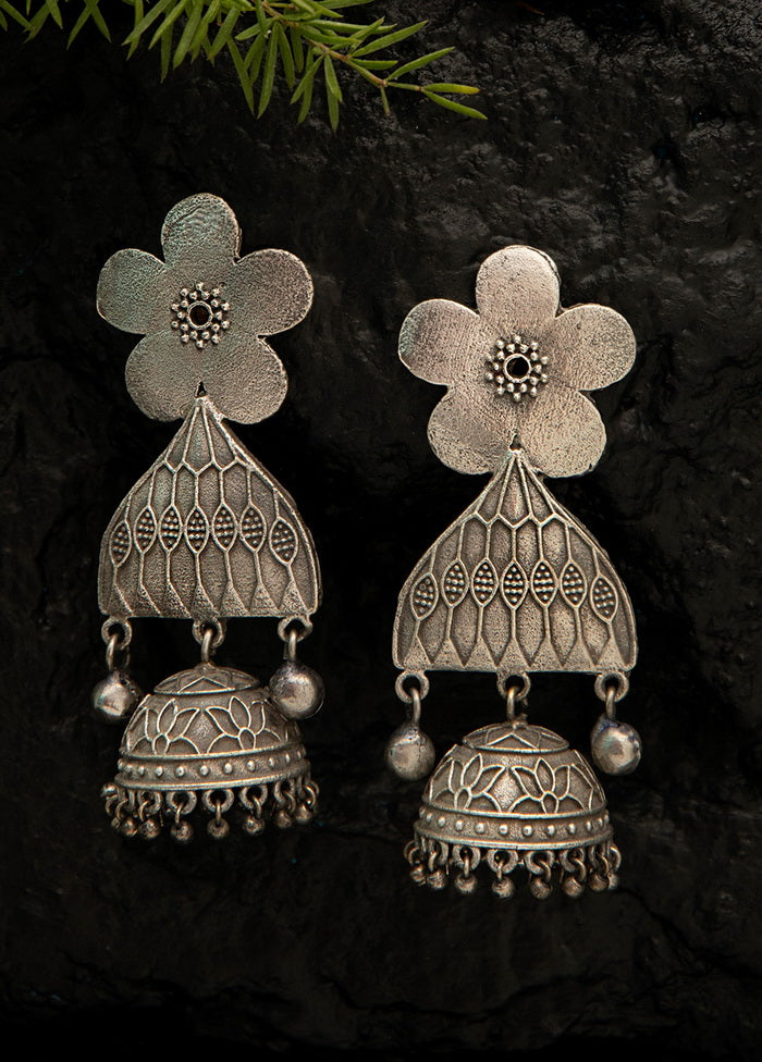 Flower Style Silver Tone Brass Jhumka - Indian Silk House Agencies