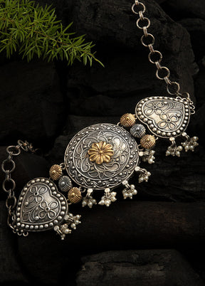 Round Heart Shape Dual Tone Brass Necklace - Indian Silk House Agencies