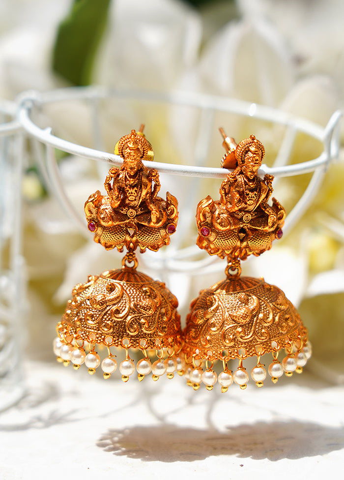 Handcrafted Matte Gold Temple Jhumki - Indian Silk House Agencies