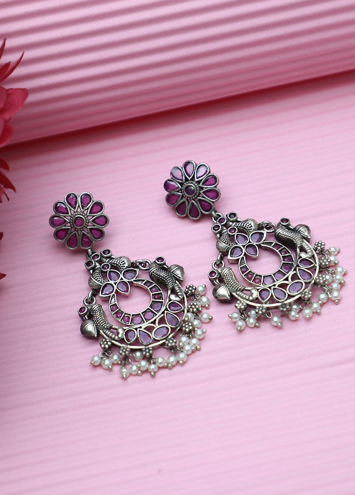 Pink Silver Tone Handcrafted Brass Earrings - Indian Silk House Agencies