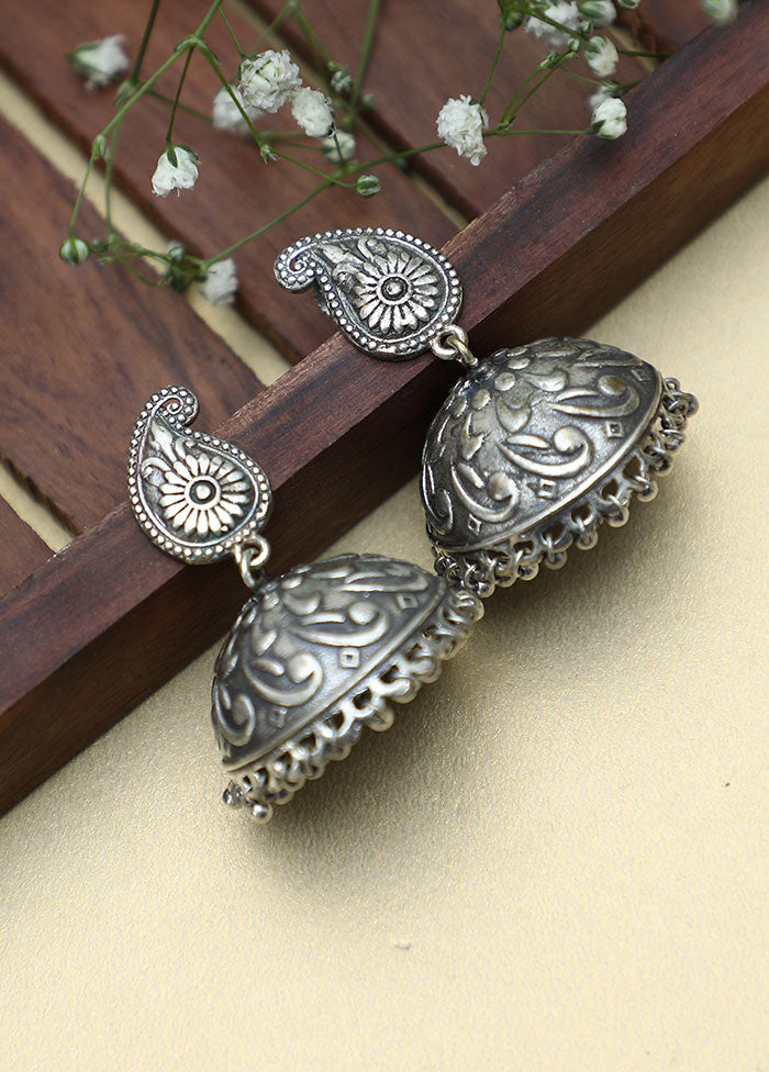 Silver Tone Brass Handcrafted Jhumka - Indian Silk House Agencies