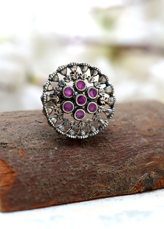 Pink Silver Tone Tribal Brass Adjustable Ring - Indian Silk House Agencies