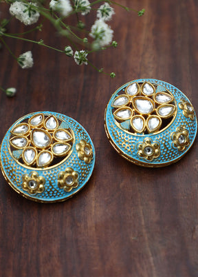 Blue Matte Gold Handcrafted Brass Enamel Earrings - Indian Silk House Agencies