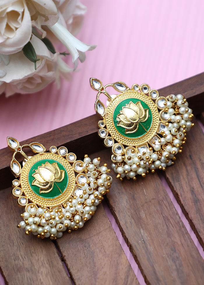Green Matte Gold Handcrafted Brass Enamel Earrings - Indian Silk House Agencies