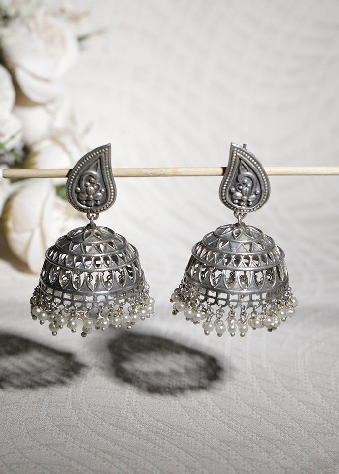 Silver Tone Brass Stud Earrings - Indian Silk House Agencies