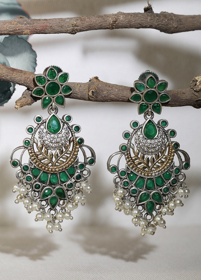Green Handcraftd Dual Tone Brass Earrings - Indian Silk House Agencies