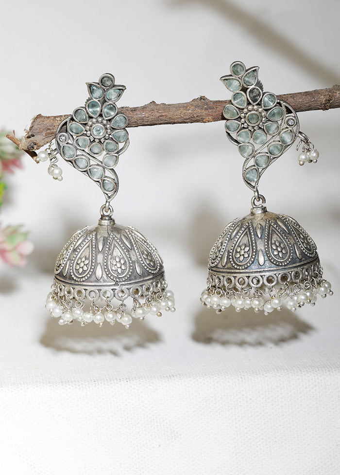Handcrafted Silver Tone Brass Stud Jhumka - Indian Silk House Agencies