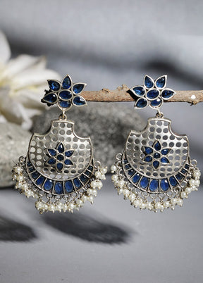 Blue Silver Tone Brass Earrings - Indian Silk House Agencies
