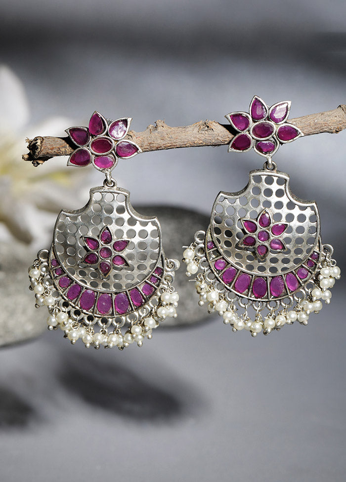 Red Silver Tone Brass Earrings - Indian Silk House Agencies