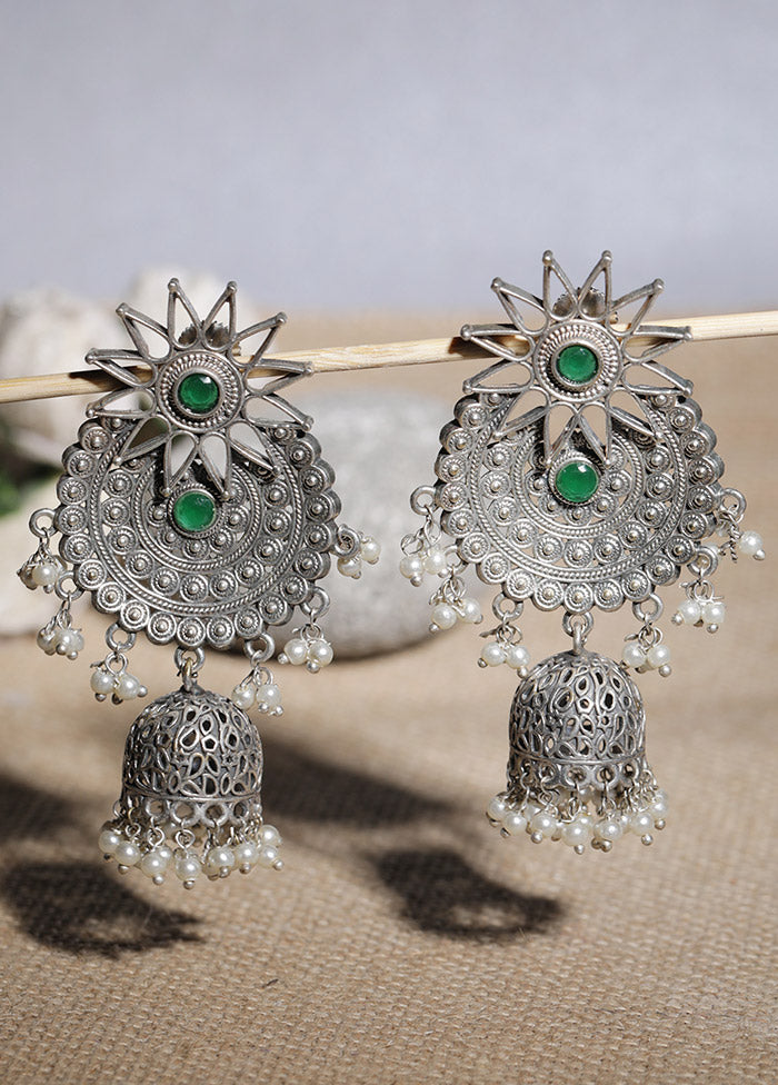 Silver Tone Handcrafted Brass Stud Jhumka - Indian Silk House Agencies