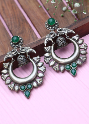 Green Silver Tone Handcrafted Brass Earrings - Indian Silk House Agencies