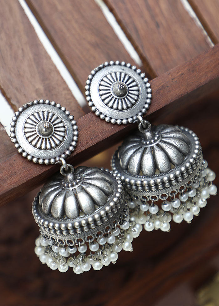 Silver Tone Handcrafted Brass Jhumka - Indian Silk House Agencies