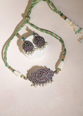 Multicolor Kundan Work Brass Necklace Set - Indian Silk House Agencies