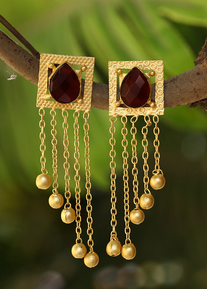 Red Stone Golden Beats Matte Gold Earrings - Indian Silk House Agencies
