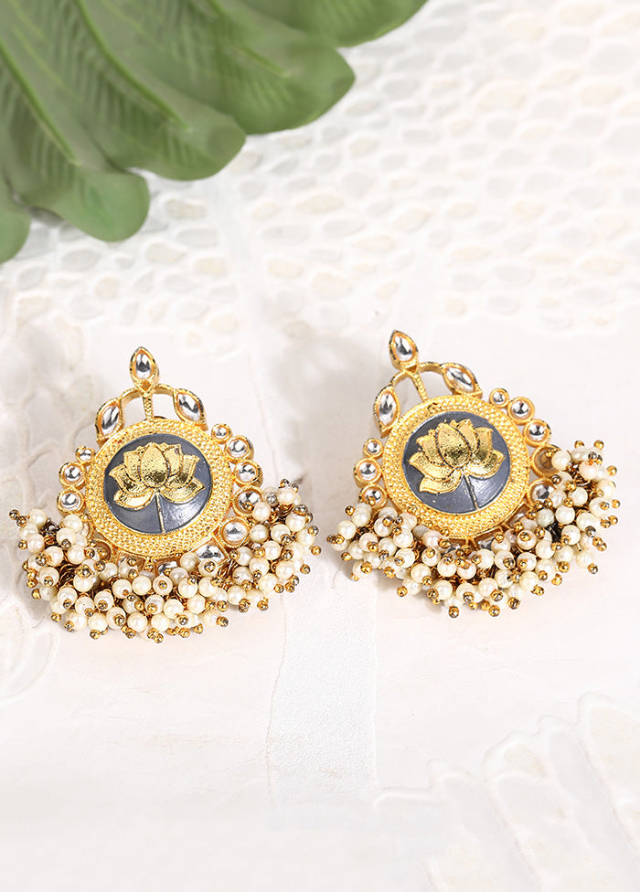 Lotus Style Matte Gold Earrings - Indian Silk House Agencies
