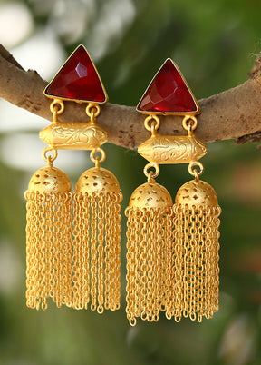 Red Stone Matte Gold Jhumka - Indian Silk House Agencies