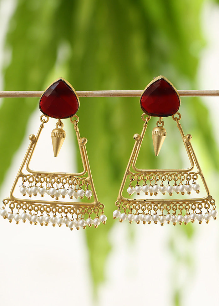 Handcrafted Red Stone Matte Gold Earrings - Indian Silk House Agencies