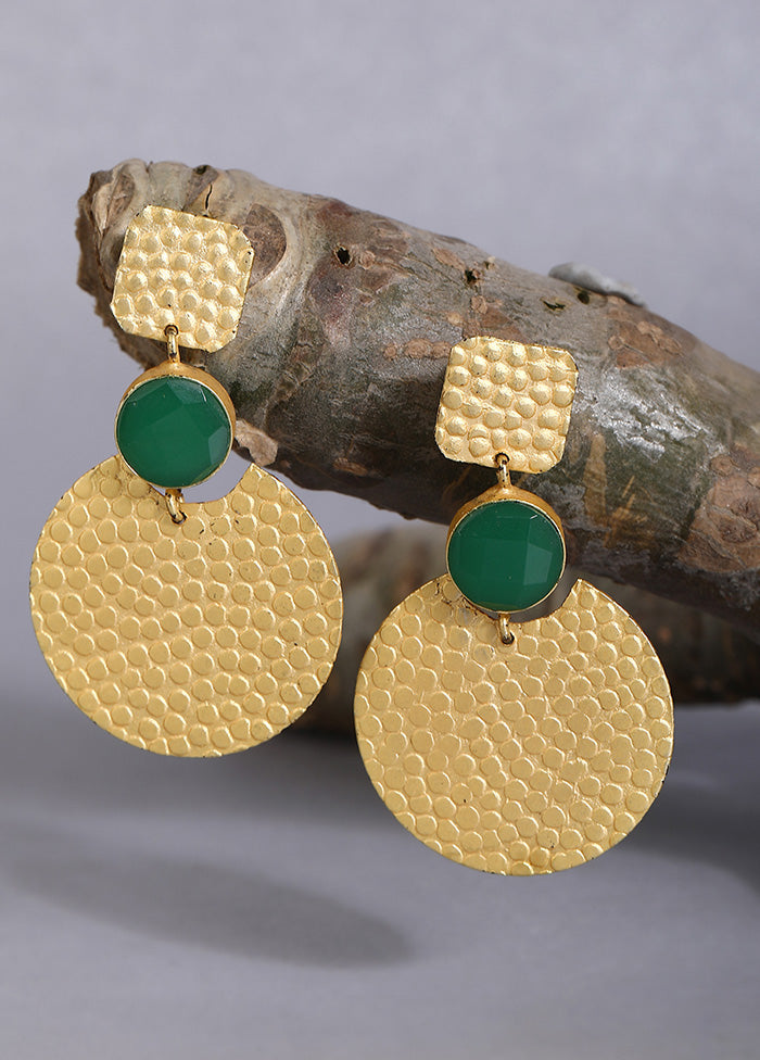 Round Shape Green Stone Matte Gold Earrings - Indian Silk House Agencies