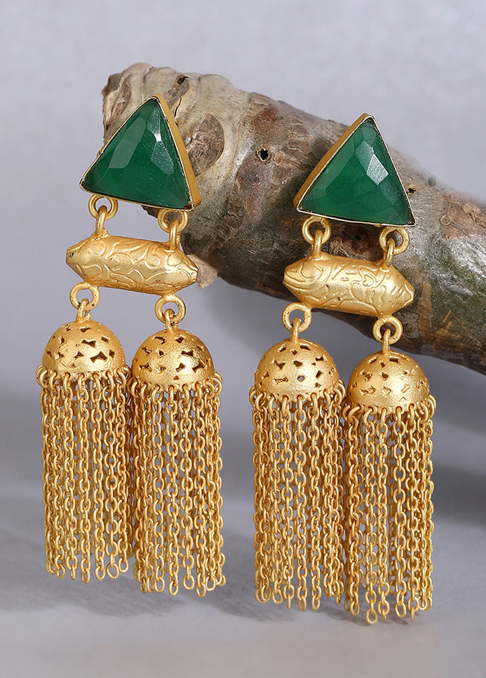 Green Stone Matte Gold Jhumka - Indian Silk House Agencies