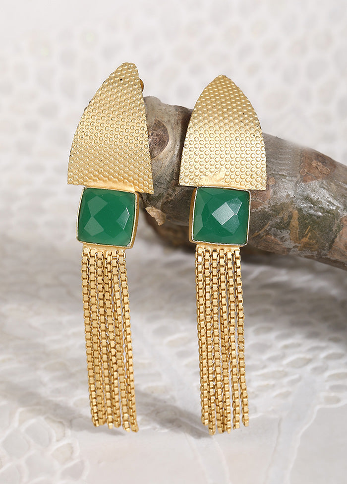 Handcrafted Green Stone Matte Gold Earrings - Indian Silk House Agencies