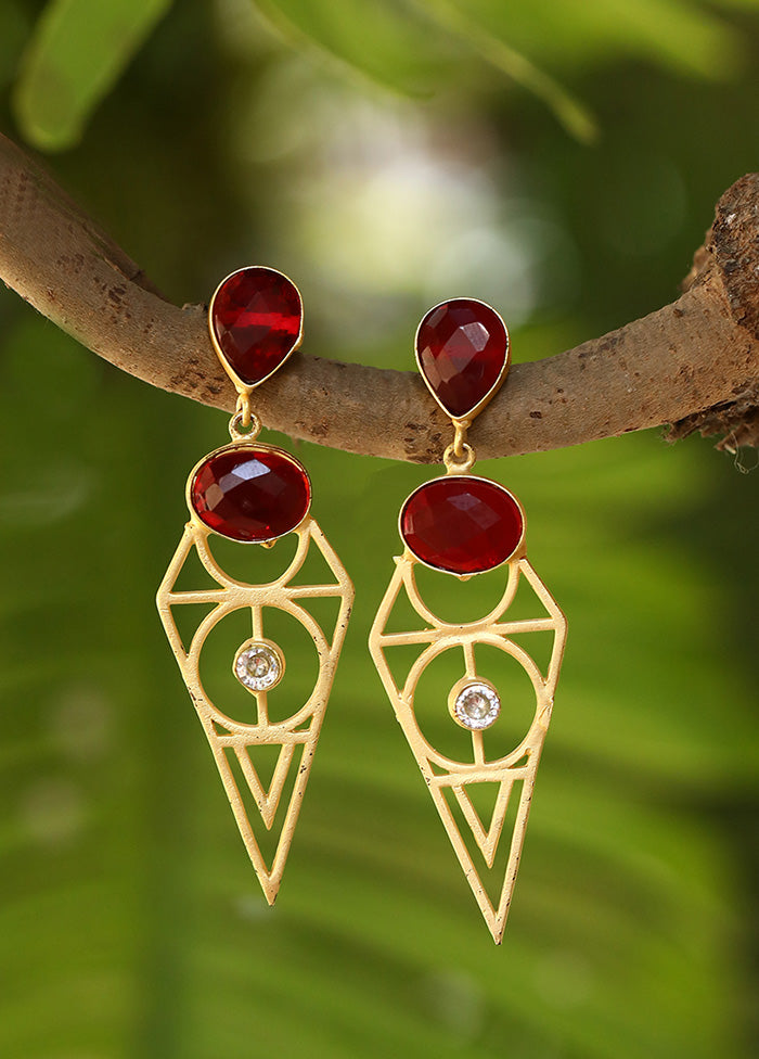 Red Stone Matte Gold Earrings - Indian Silk House Agencies