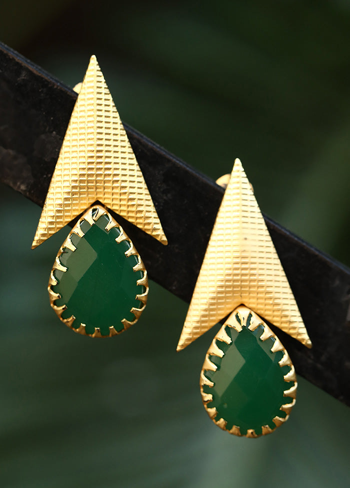 Green Stone Matte Gold Earrings - Indian Silk House Agencies