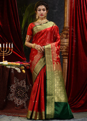 Red Spun Silk Saree With Blouse Piece - Indian Silk House Agencies