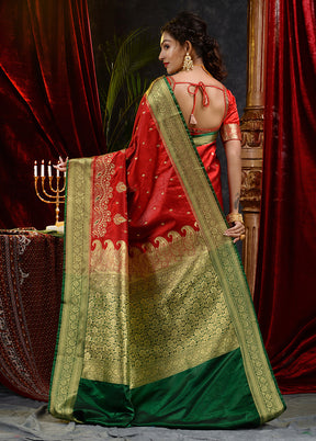 Red Spun Silk Saree With Blouse Piece - Indian Silk House Agencies