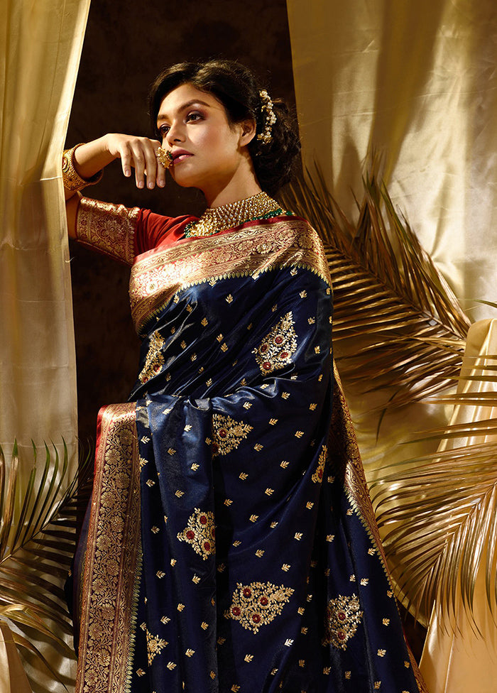 Blue Spun Silk Saree With Blouse Piece - Indian Silk House Agencies