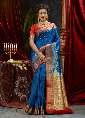 Blue Spun Silk Saree With Blouse Piece - Indian Silk House Agencies