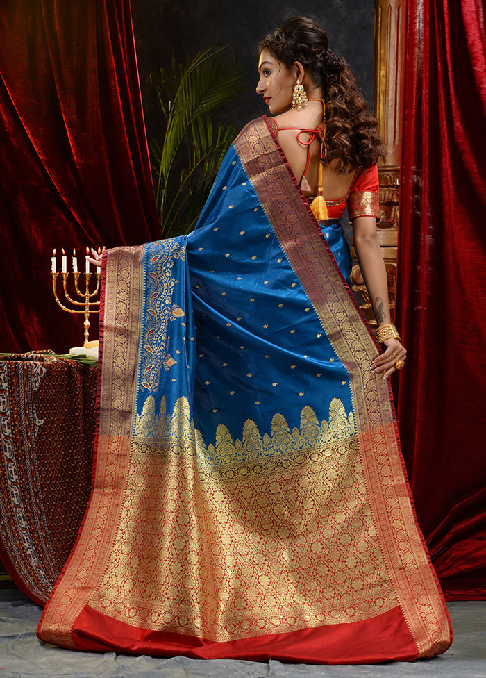 Blue Spun Silk Saree With Blouse Piece - Indian Silk House Agencies