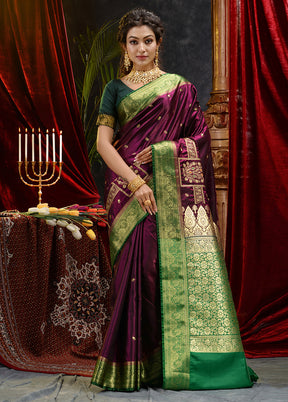 Maroon Spun Silk Saree With Blouse Piece - Indian Silk House Agencies