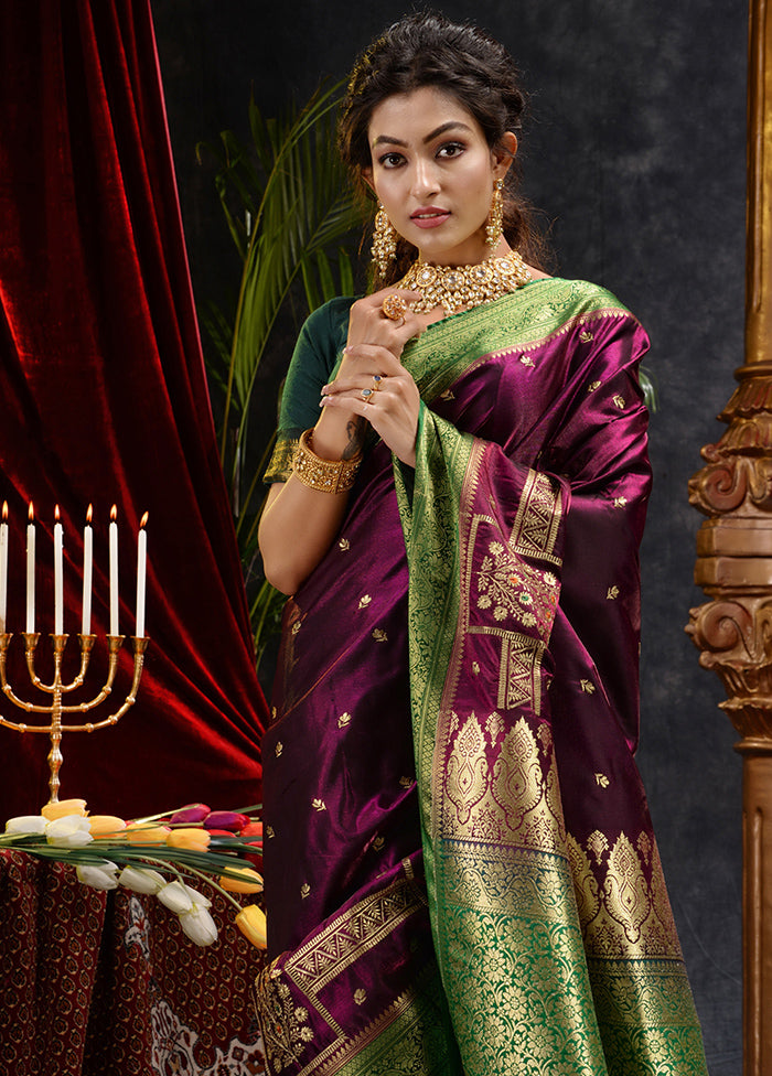 Maroon Spun Silk Saree With Blouse Piece - Indian Silk House Agencies