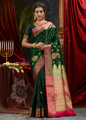 Green Spun Silk Saree With Blouse Piece - Indian Silk House Agencies