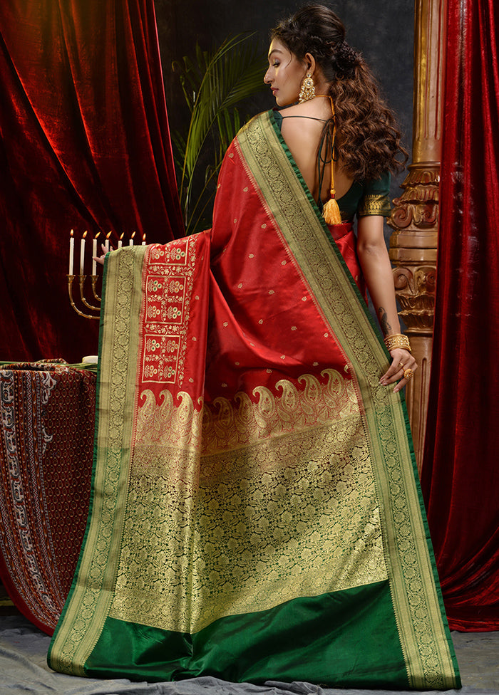 Red Spun Silk Saree With Blouse Piece - Indian Silk House Agencies