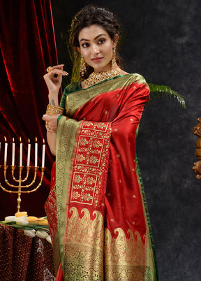 Red Spun Silk Saree With Blouse Piece - Indian Silk House Agencies