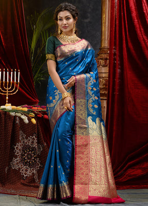 Blue Spun Silk Saree With Blouse Piece - Indian Silk House Agencies