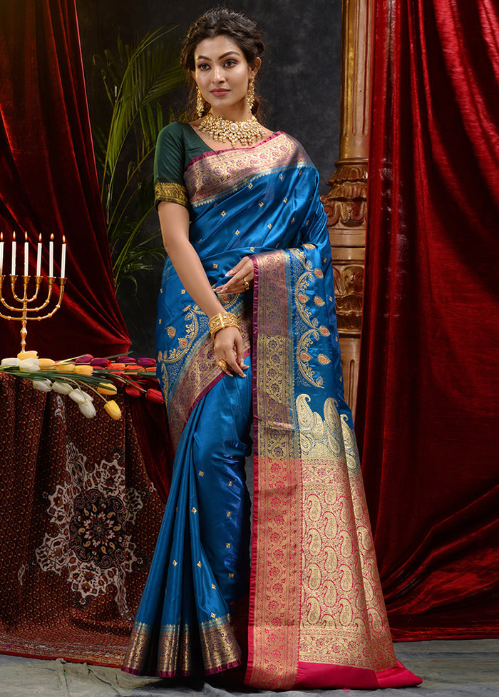 Blue Spun Silk Saree With Blouse Piece - Indian Silk House Agencies