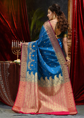 Blue Spun Silk Saree With Blouse Piece - Indian Silk House Agencies