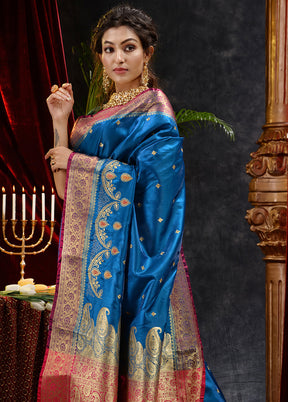 Blue Spun Silk Saree With Blouse Piece - Indian Silk House Agencies