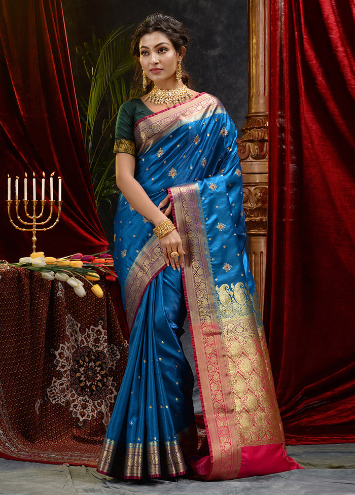 Blue Spun Silk Saree With Blouse Piece - Indian Silk House Agencies