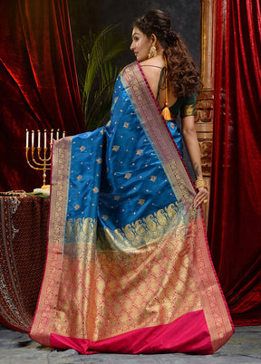 Blue Spun Silk Saree With Blouse Piece - Indian Silk House Agencies